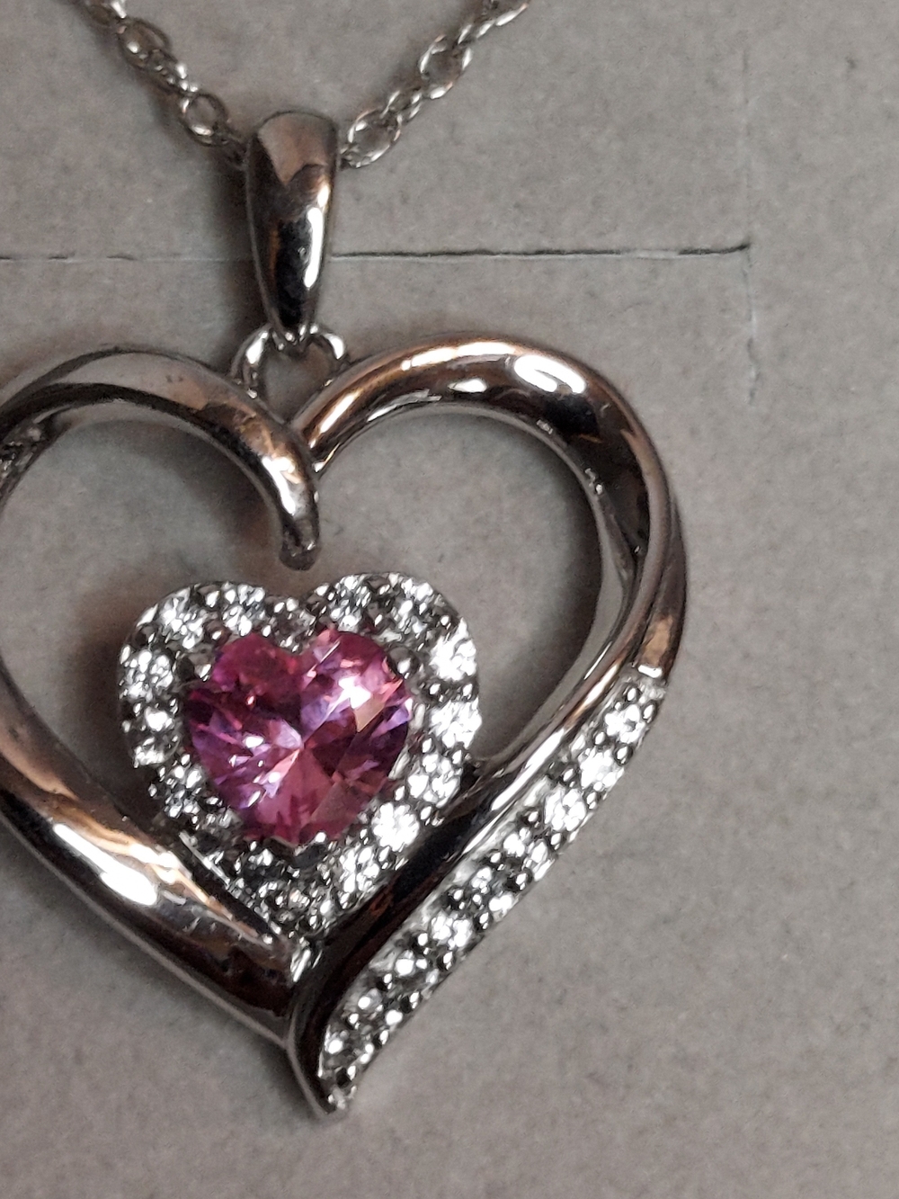 Zales Pink & White Lab Created Sapphire Double Heart Pendant Necklace - Picture 2 of 3